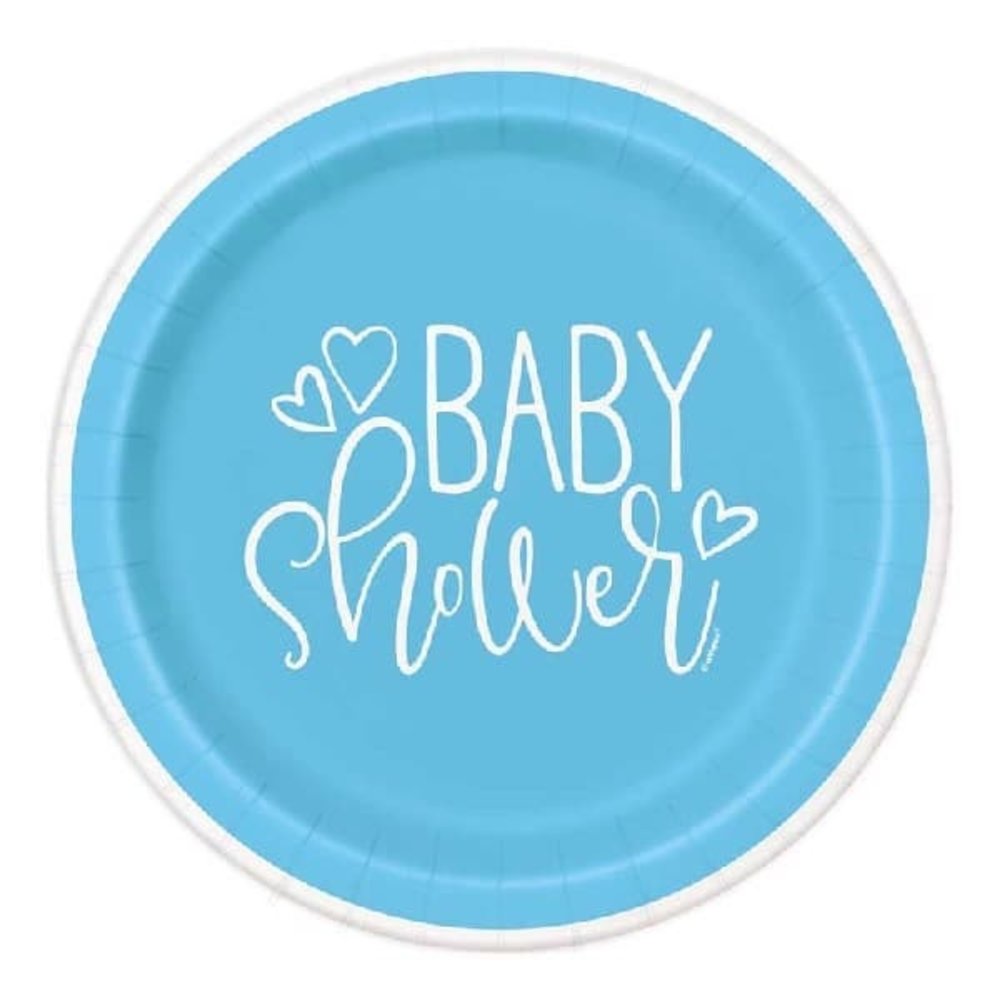 Unique Party Baby Shower plate hearts blue 18cm | 8 pieces