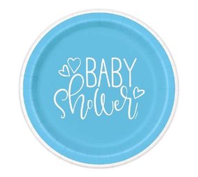 Unique Party Assiettes pour baby shower en forme de cœurs bleus 18 cm | 8 pièces