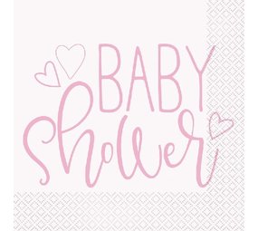 Babyparty-Servietten mit rosa Herzen | 16 Stück