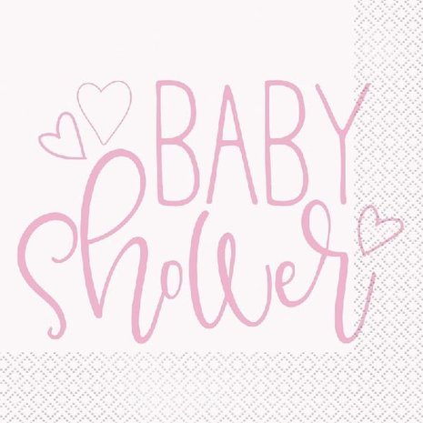 Serviettes de table pour baby shower à motifs de cœurs roses | 16 pièces