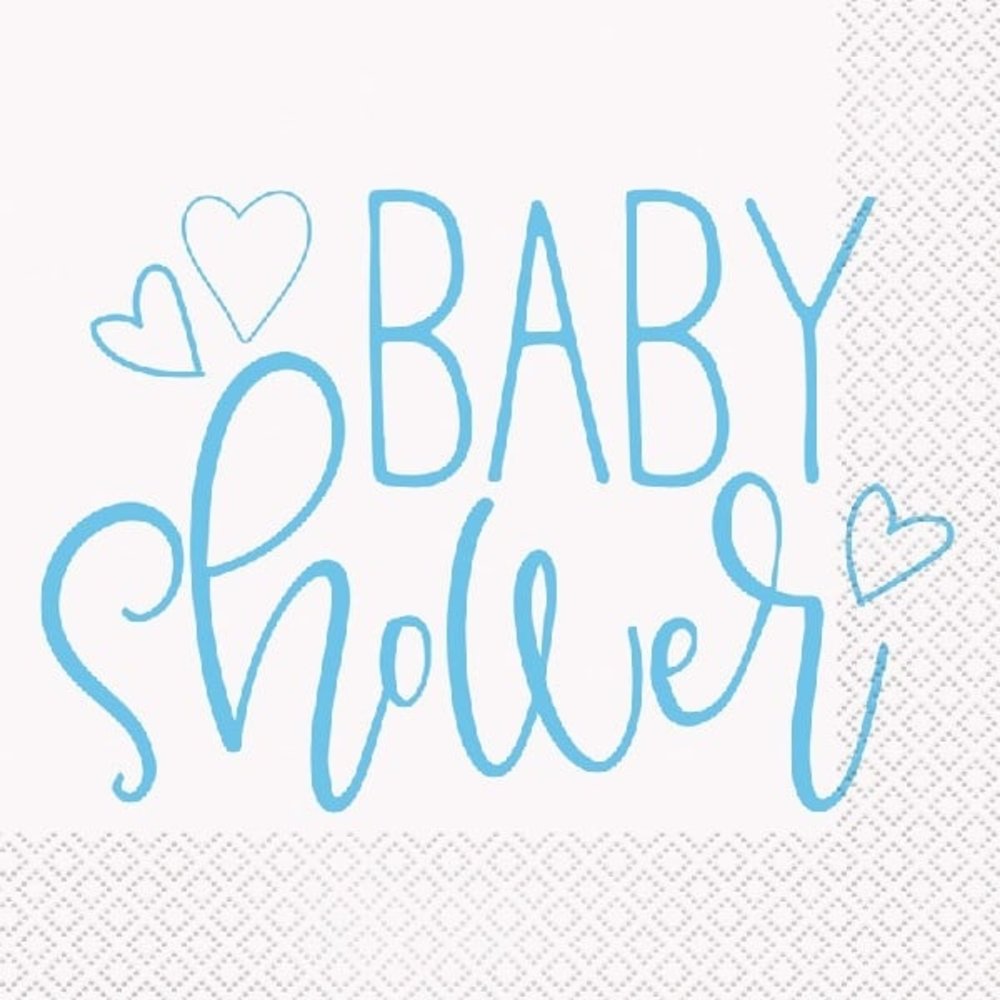 Babyparty-Servietten mit blauen Herzen | 16 Stück