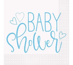Serviettes de table bleues à motifs de cœurs pour baby shower | 16 pièces