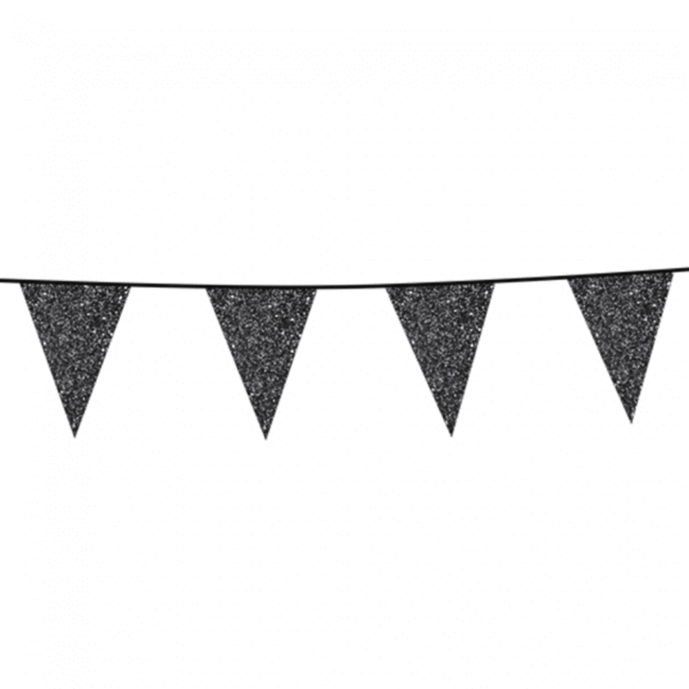 Paper Dreams Black Glitter Flag Garland 20x30cm | 6 meters
