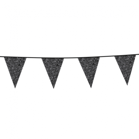 Paper Dreams Schwarze Glitzer-Wimpelgirlande 20x30cm | 6 Meter