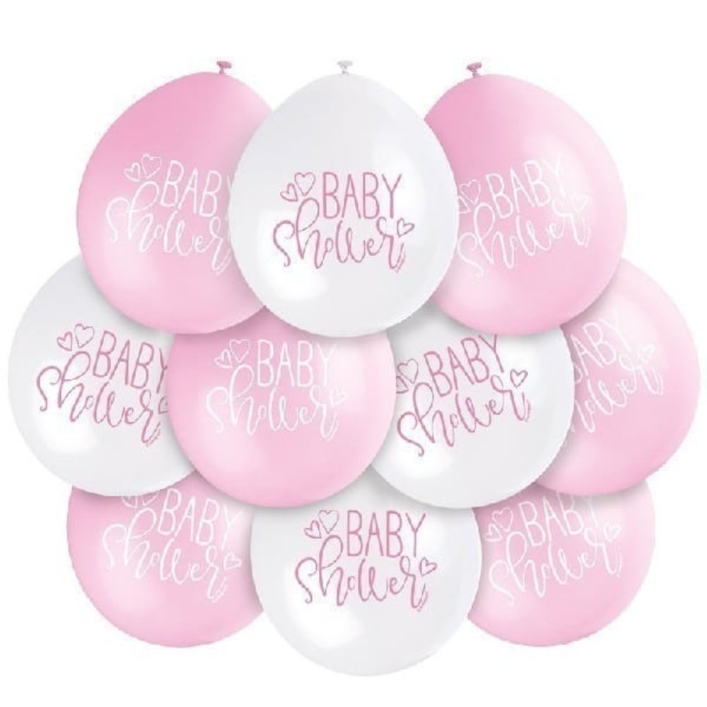 Unique Party Baby Shower ballonnen roze-wit hartjes | 10 stuks Unique Party Baby Shower ballonnen roze-wit hartjes | 10 stuks