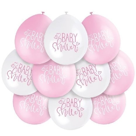Unique Party Baby Shower ballonnen roze-wit hartjes | 10 stuks Unique Party Baby Shower ballonnen roze-wit hartjes | 10 stuks