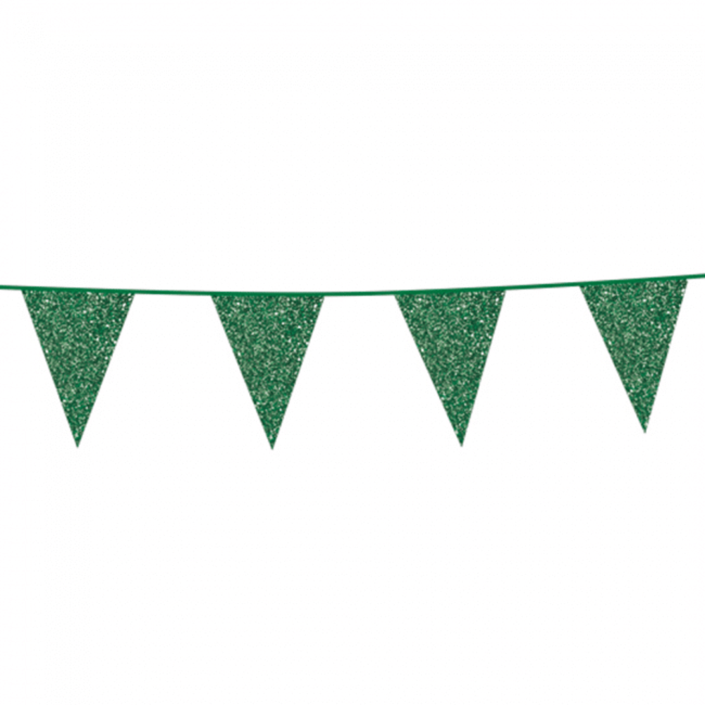 WeFiesta Guirlande de fanions verts à paillettes 20 x 30 cm | 6 mètres