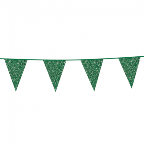 WeFiesta Grüne Glitzer-Wimpelgirlande 20x30cm | 6 Meter