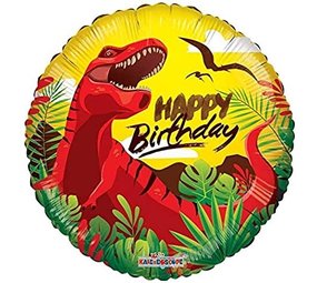 Ballon en aluminium rouge « Joyeux anniversaire » motif dinosaure | 45 cm