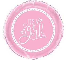 Folie Ballon It's a Girl hartjes | 45cm Folie Ballon It's a Girl hartjes | 45cm