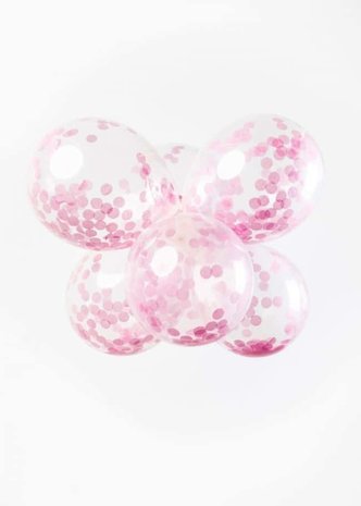 Hellrosa Luftballons mit Konfetti, 30 cm | 6 Stück