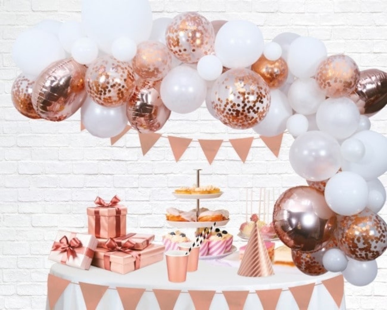 Rose gold balloon arch