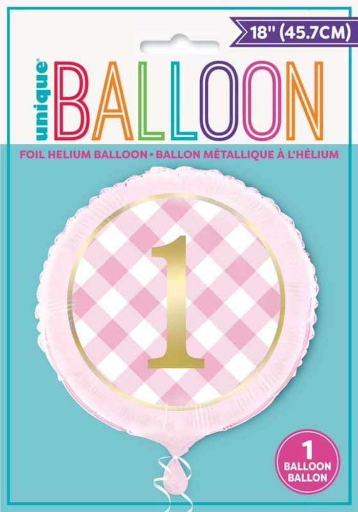 Unique Party Ballon à l'hélium pour 1er anniversaire, à carreaux rose doré | dégonflé
