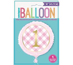 Unique Party Helium balloon 1st Birthday gold-pink checkered | deflated