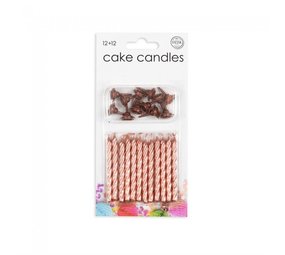 Rose gouden taartkaarsjes | 12 stuks met losse houders Rose gouden taartkaarsjes | 12 stuks met losse houders