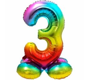 Zahlenballon 3, stehender Regenbogen | 72 cm