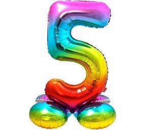 Zahlenballon 5, stehender Regenbogen | 72 cm