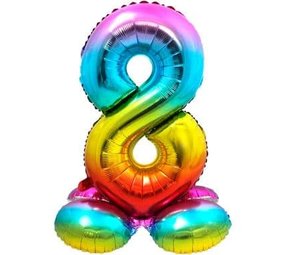Ballon chiffre 8 Arc-en-ciel debout | 72 cm