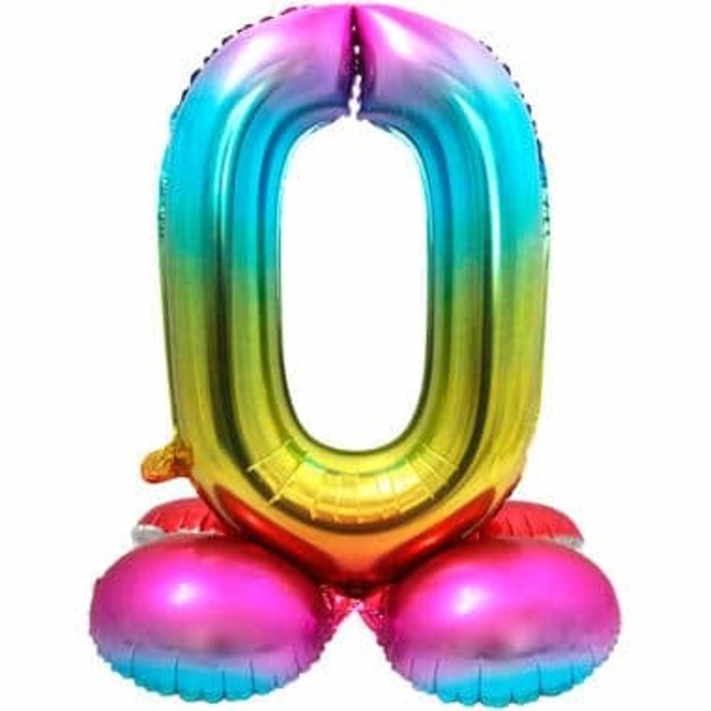 Zahlenballon 0, stehend, Regenbogen | 72 cm
