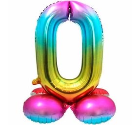 Zahlenballon 0, stehend, Regenbogen | 72 cm