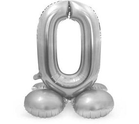 Godan Stehender Zahlenballon 0 Silber | 72 cm