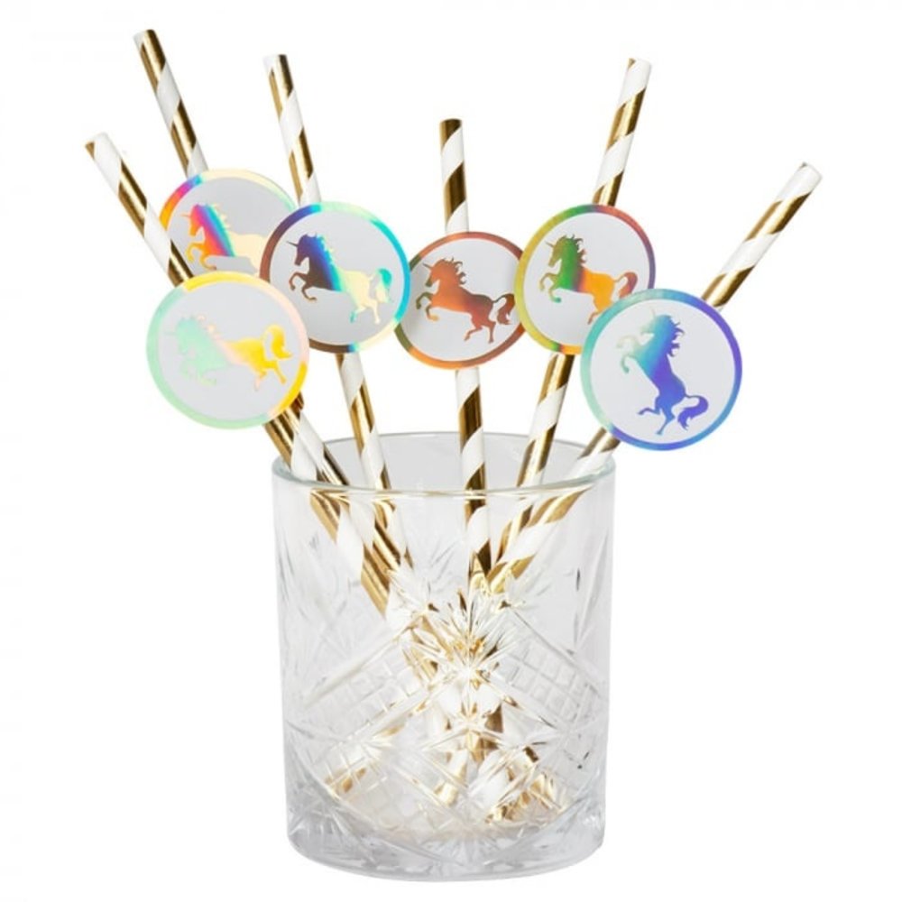 Boland Pailles en papier dorées licorne 20 cm | 6 pièces