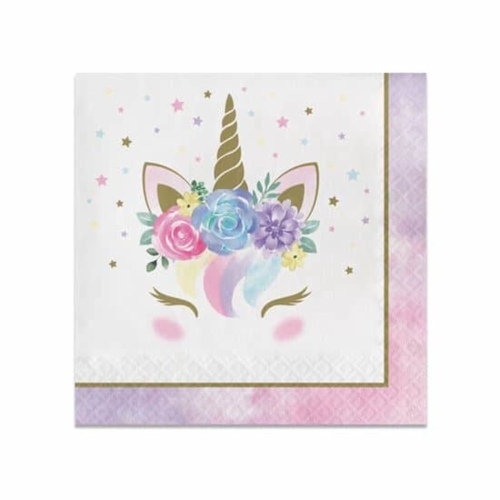 Creative Converting Serviettes de table Licorne Bébé 33x33cm | 16 pièces