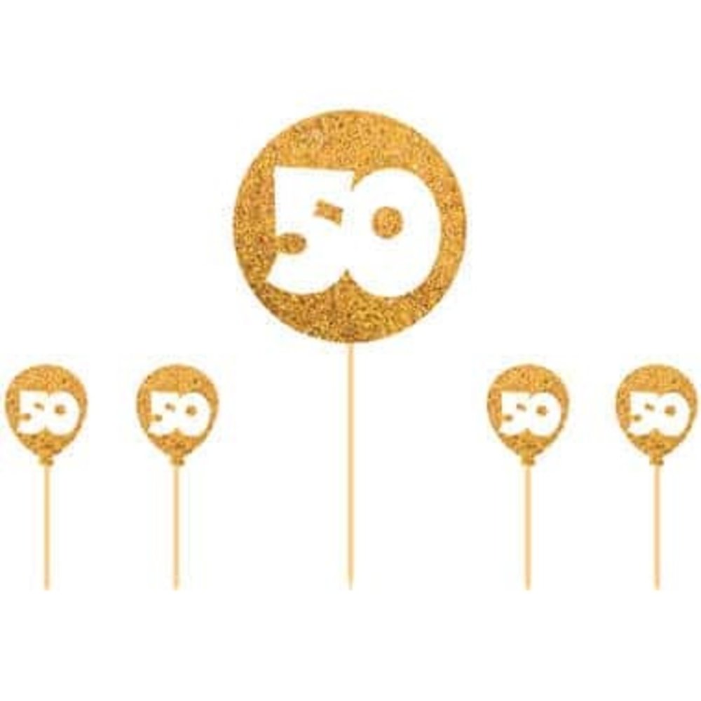 Folat Décoration de gâteau d'anniversaire 50 ans à paillettes dorées | 5 pièces