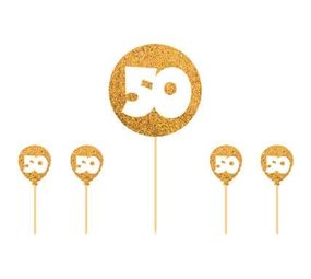 Folat Décoration de gâteau d'anniversaire 50 ans à paillettes dorées | 5 pièces