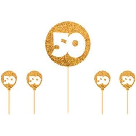 Folat 50th Birthday Cake Topper Gold Glitter | 5-piece