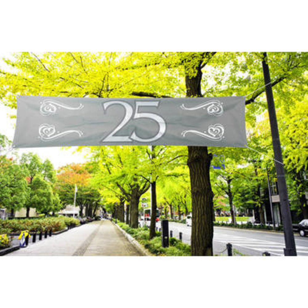 Spandoek 25 jaar getrouwd 180breed x 40cm Versiering huwelijksfeest TufTuf Nederland