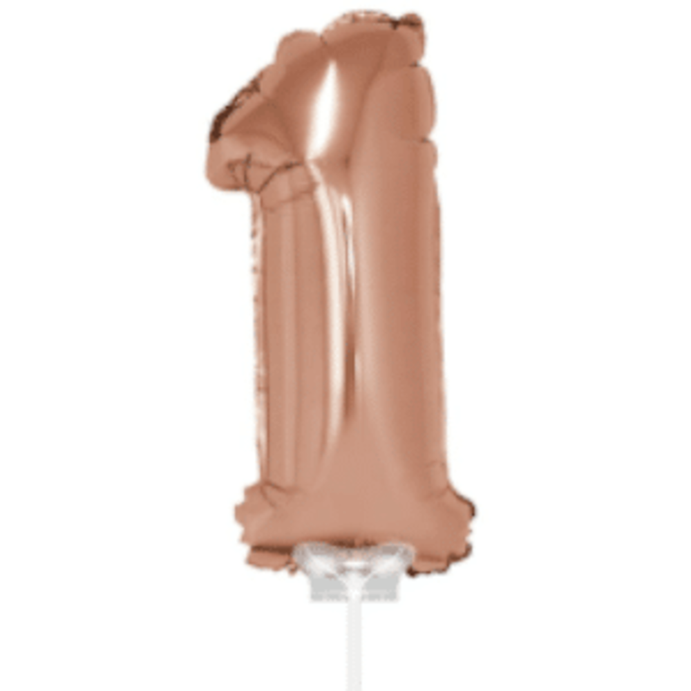 Zahlenballon 1, roségolden, mit Stab | 40 cm