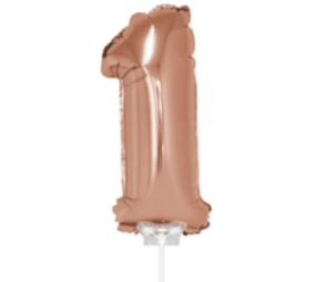 Ballon chiffre 1 or rose avec tige | 40 cm