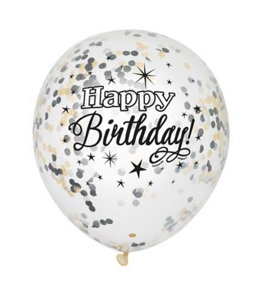 Confetti ballonnen Zwart Zilver Goud Glitz 30cm | 6 stuks Confetti ballonnen Zwart Zilver Goud Glitz 30cm | 6 stuks