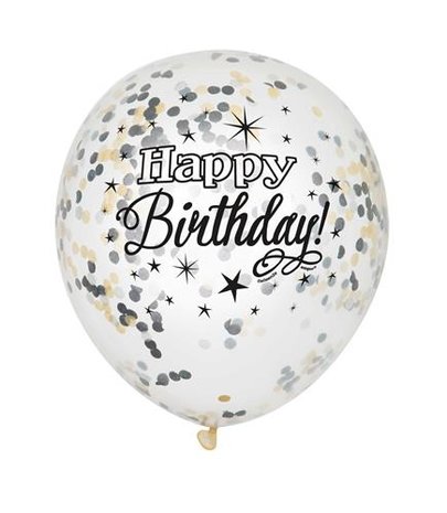 Confetti Balloons Black Silver Gold Glitter 30cm | 6 pieces