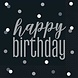 Unique Party Serviettes noires à paillettes argentées « Joyeux anniversaire » 33 x 33 cm | 16 pièces