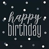 Unique Party Napkins Black Silver Glitter Happy Birthday 33x33cm | 16 pieces