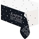 Unique Party Tischdecke „Happy Birthday“, Schwarz-Silber-Glitzer, 137 x 213 cm | pro Stück