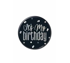 It's My Birthday Button Black Silver