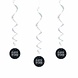 Glitz Happy Birthday Hanging Decoration Black Silver | 6 pieces