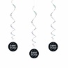 Hangdecoratie Glitz Happy Birthday zwart zilver | 6 stuks