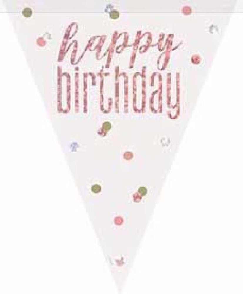 Unique Party Guirlande « Joyeux anniversaire » rose doré scintillant | 274 cm