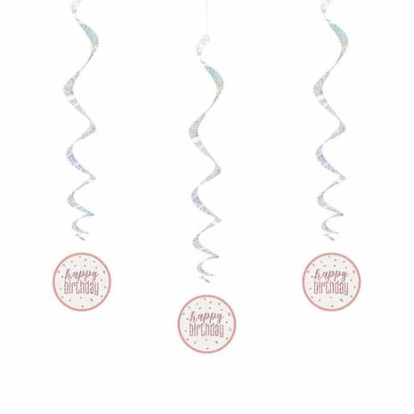 Unique Party Glitz Happy Birthday Rose Gold Hanging Decoration | 6 pieces