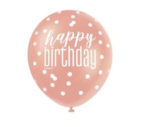 Happy Birthday Balloon Glitz Rose Gold | 6 pieces