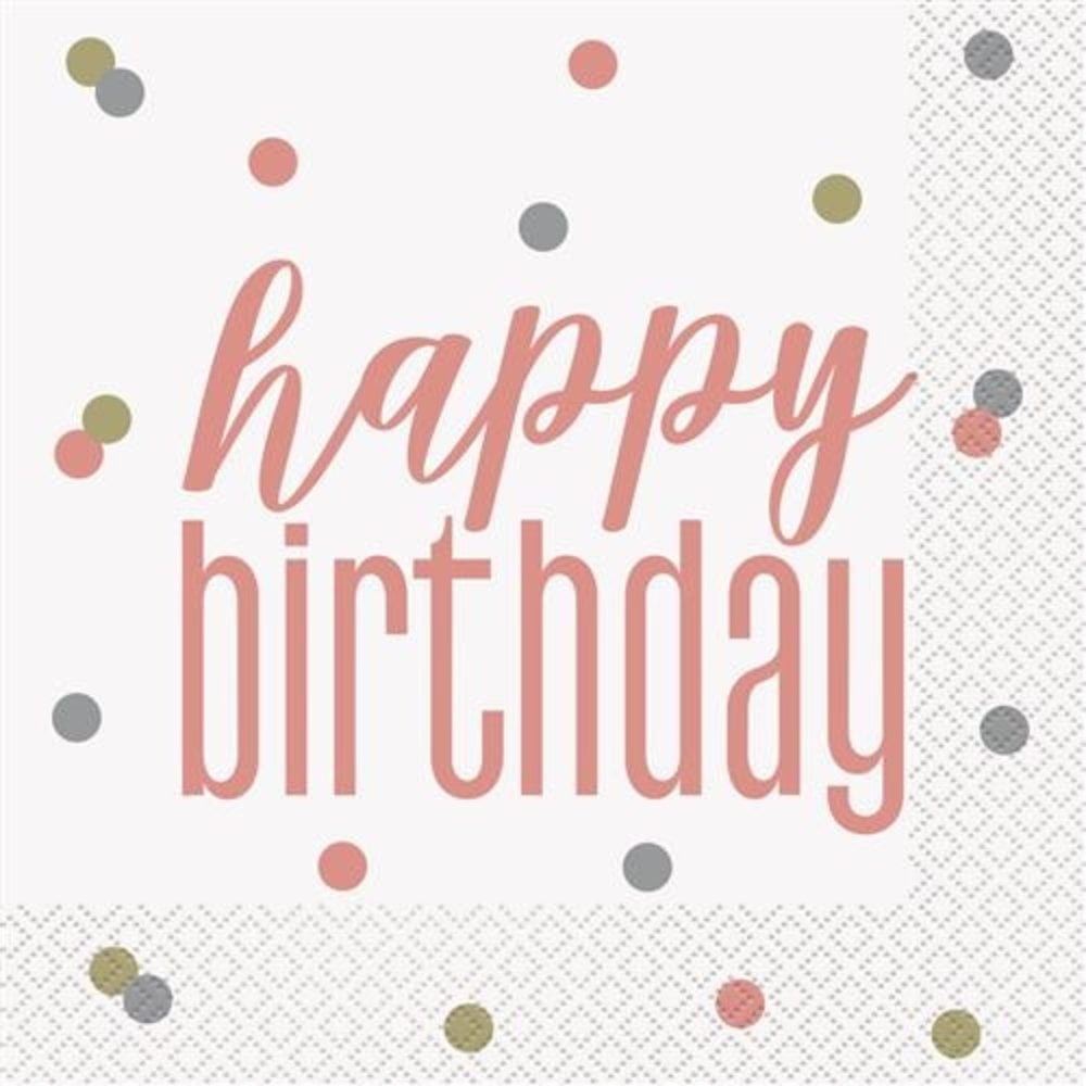 Napkins Rose Gold Glitter Happy Birthday 33x33cm | 16 pieces