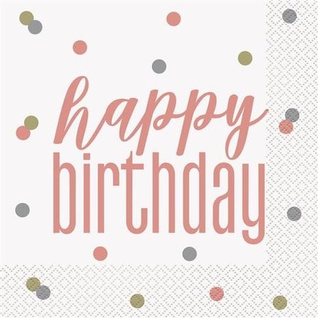 Napkins Rose Gold Glitter Happy Birthday 33x33cm | 16 pieces