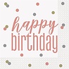 Servetten Rose Goud Glitz Happy Birthday 33x33cm | 16 stuks Servetten Rose Goud Glitz Happy Birthday 33x33cm | 16 stuks