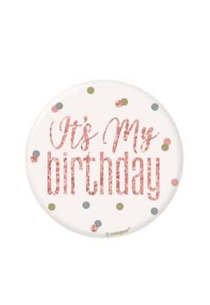 Bouton C'est mon anniversaire Or rose
