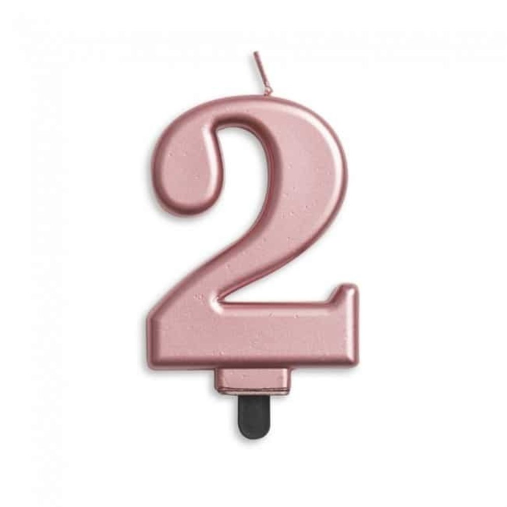 WeFiesta Bougie 2 ans or rose métallisé | 8 cm