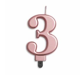 WeFiesta Bougie 3 ans or rose métallisé | 8 cm